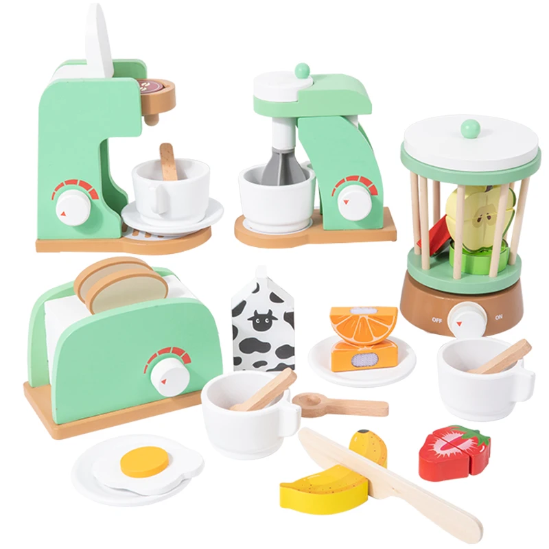 Children's Playhouse Wooden Toys, Simulation Juicer, Coffee Machine, Blender, Bread Machine, Creative Building Blocks