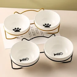 Ceramic Cat Bowl Cat Food Bowl Dog Bowl Drinking Water Bowl Food Bowl Cervical  Protection Pet Supplies Ceramic Double  Cat Bowl