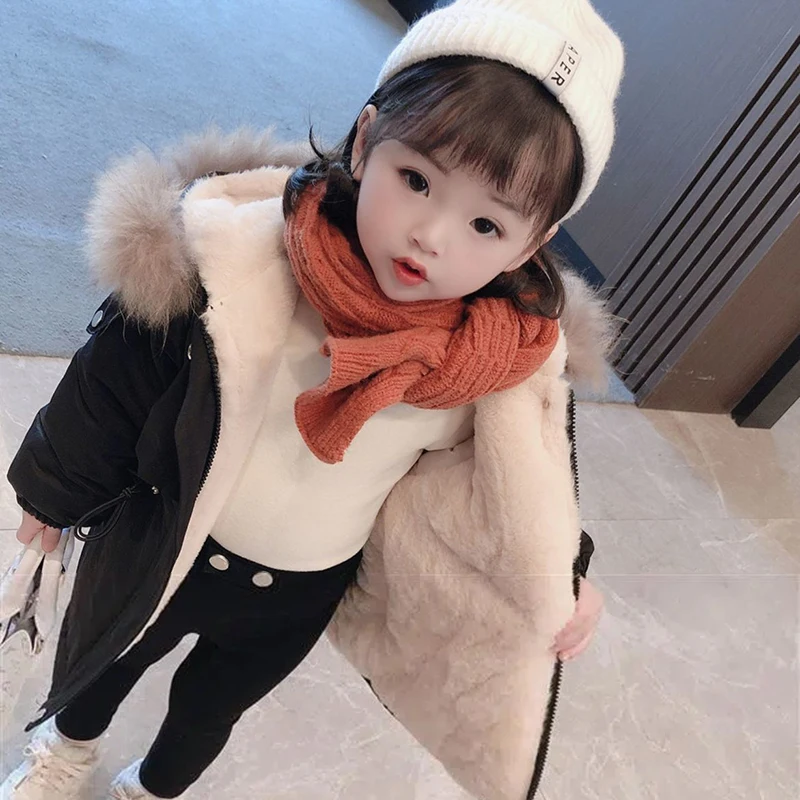 Winter Baby Girls Coat Hooded Plus Velvet Thicken Keep Warm Kids Jacket Windbreaker 2 3 4 5 6 7 Years New Children\'s Clothing