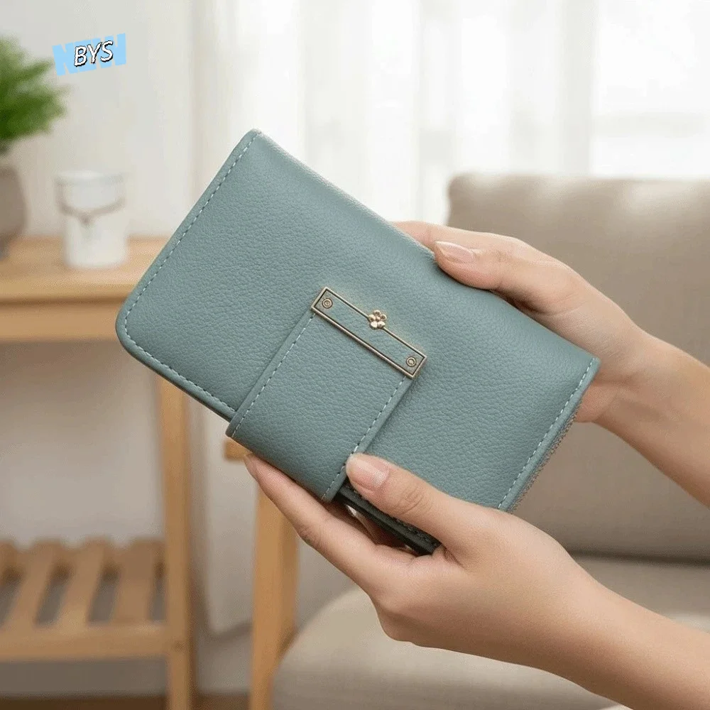 

Portable Solid Color Wallet Polyester Multiple Card Women Card Bag Flower Anti-splash Water Zipper Leather Purse Daily