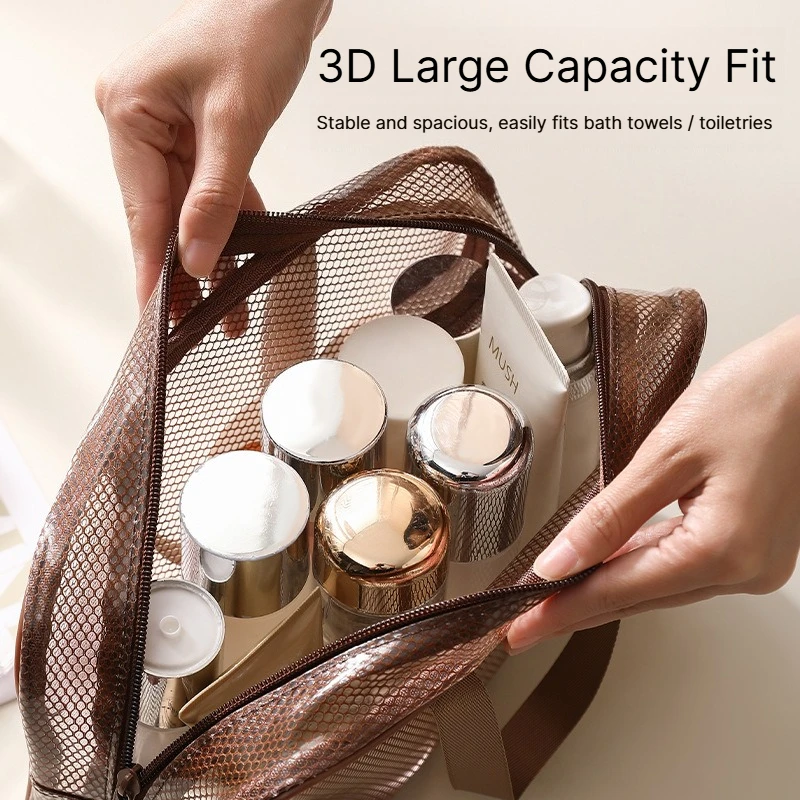 B New Model Portable Mesh Shower Storage Bag, Large Capacity Bathroom Wash Bag, Travel Cosmetics & Sundries Storage Bag