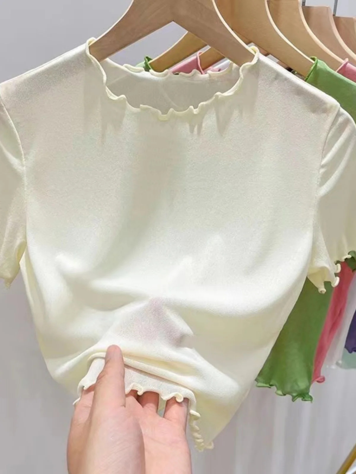 半袖 レディース キャミソール アンダードレス 透明 ネット レース トリム ベース 薄い セクシー トップ 夏 ポリエステル ブレンド ラウンドネック ショート丈