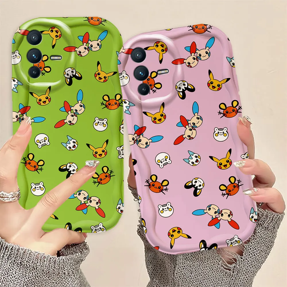 Lovely Cute Cartoon Pikachu 3D Wave Case For VIVO S1 T1 V15 V20 21E V23 V23E V25 V25E V27 V27E V29E V30 V40 V30E Case Funda Capa