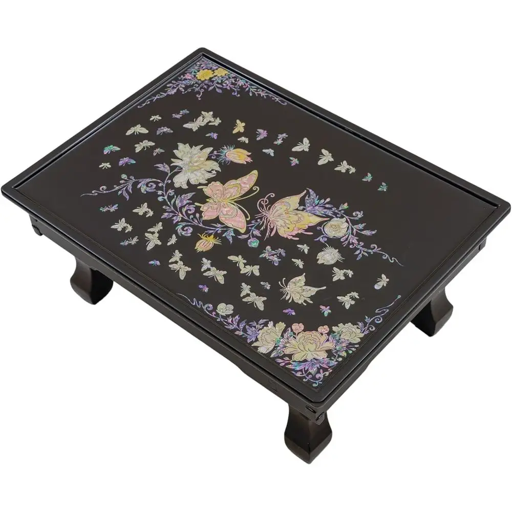 

Корейский столик-поднос с инкрустацией из перламутра и цветочным узором, 17,8 x 12,9 (черный)