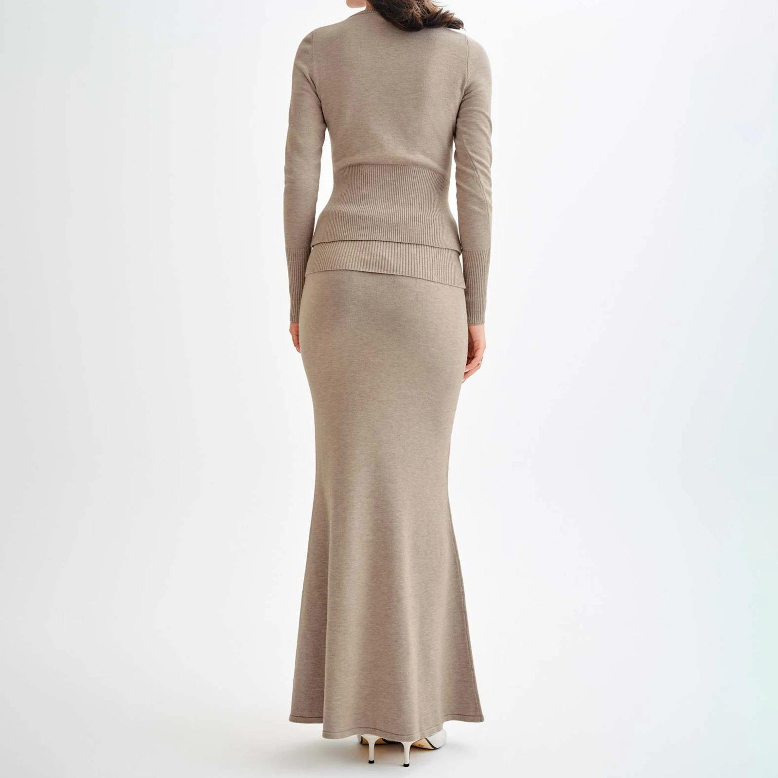 Nova moda feminina 2 peças saia outfits manga longa o pescoço botão acima cardigan saia de malha longa conjunto s m l