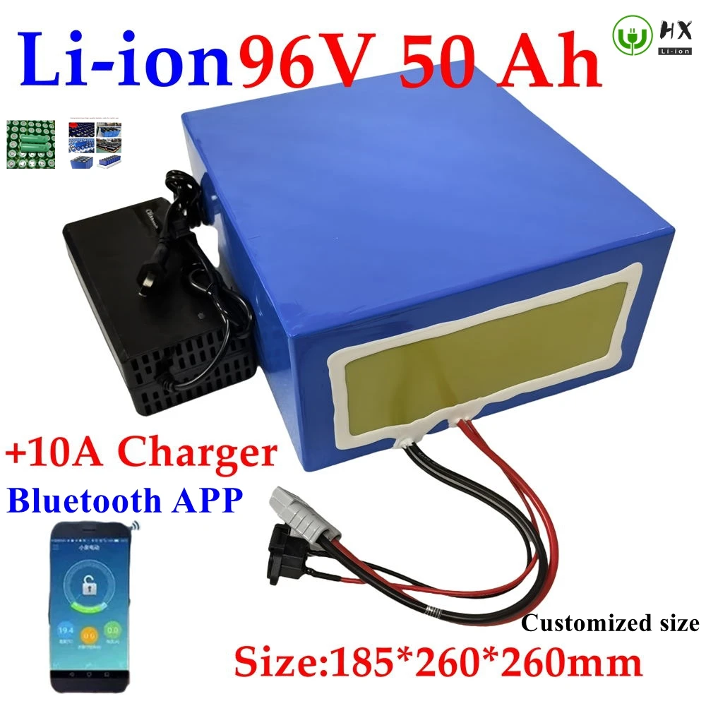 HX-Batterie lithium-ion avec chargeur 10A, robot moteur, scooter, vélo, motor, Bluetooth, films, BMS, 5000W, 96V, 50Ah, AGV