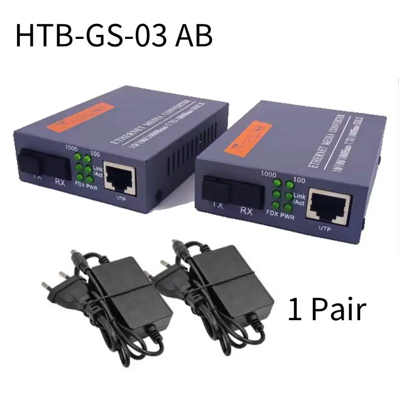 Gigabit Fiber Optical Media Converter HTB-GS-03AB 1000Mbps Single Fiber SC Port With External Power Supply Optical Fiber Tx+Rx