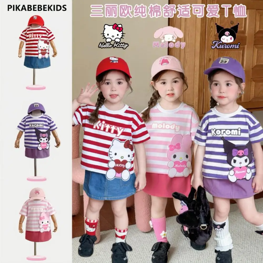 

Sanrio Kuromi Hello Kitty My Melody Girl Clothes Children T Shirt Print Kawaii Cartoon Short-Sleeve Baby Tee Tops Gifts 1-8Y