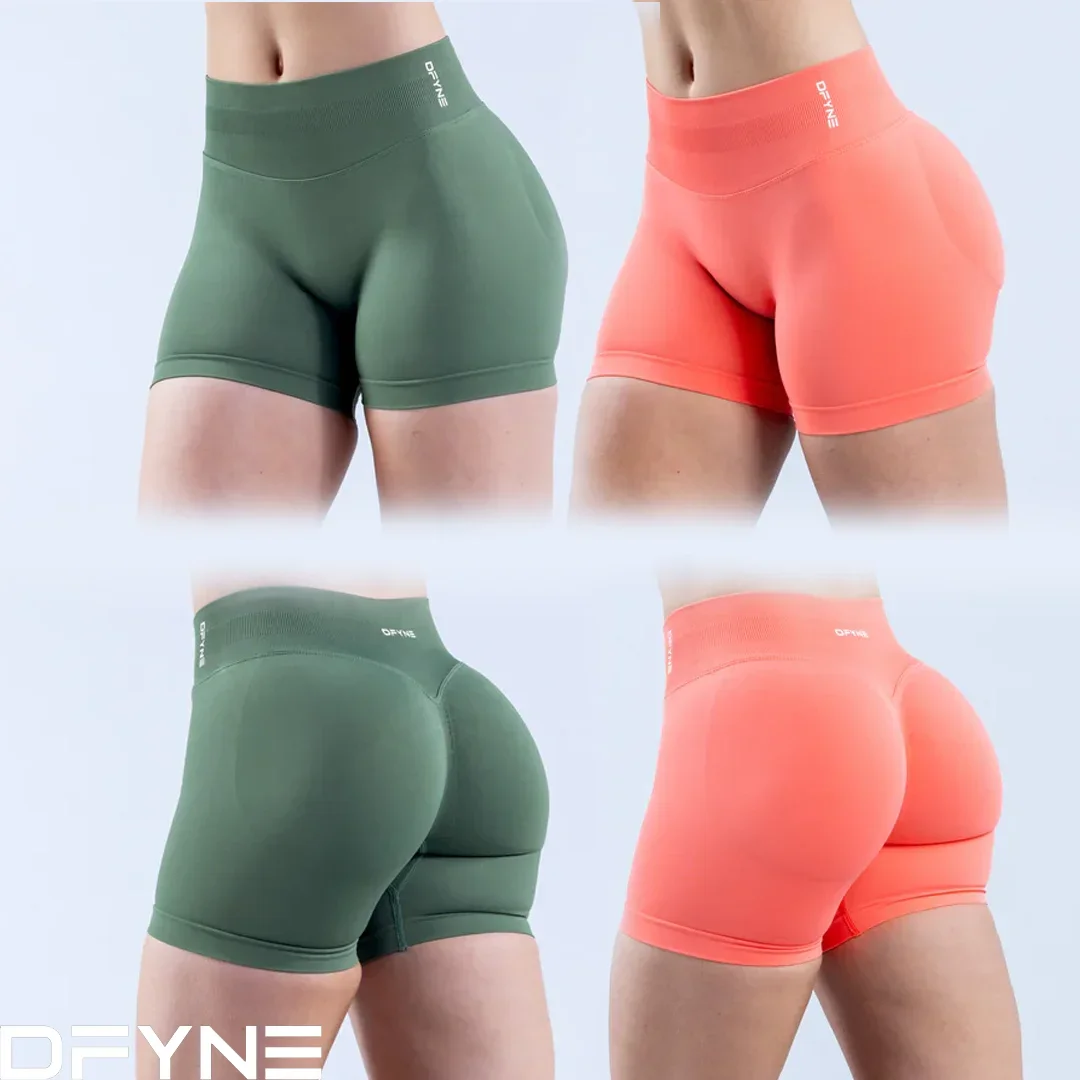 DyfneDFYNE شورت تأثير 4.5 بوصة شورت يوجا بدون خياطة منخفض الخصر Scrunch Bum Gym Workout Biker قصير قابل للتمدد للياقة البدنية Scrunch Butt Ch