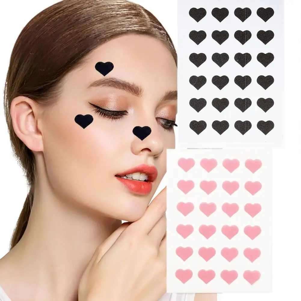  Cute Heart Shaped Acne Treatment Sticker Invisible Acne Cover Removal Pimple Patch Skin Care 25 Counts Pink/Black