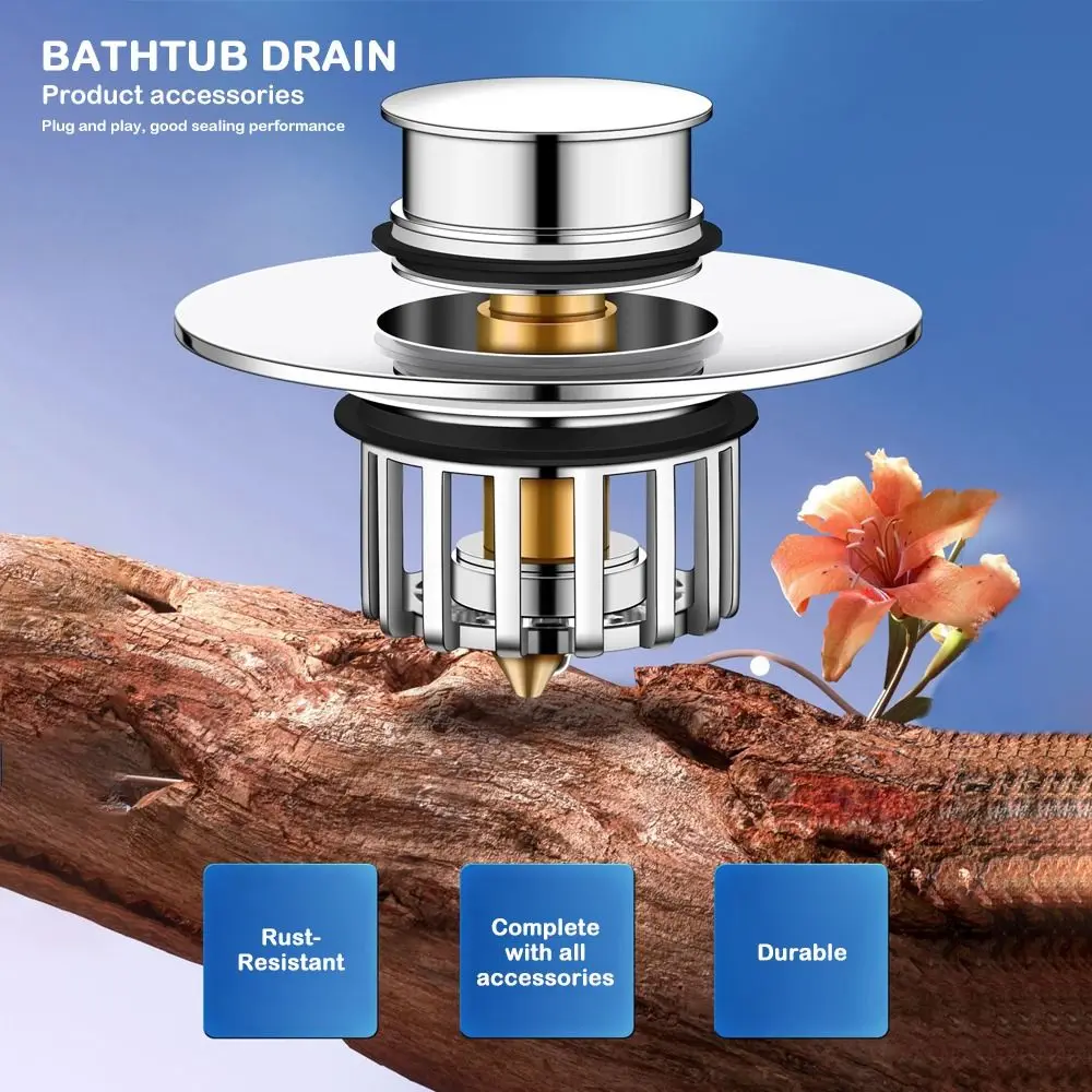 

Pop-Up Drain Filter Household Bathroom Bathtub Plug Washbasin Drainer Bouncing Core Filter for Quickly Seal and Drain Water
