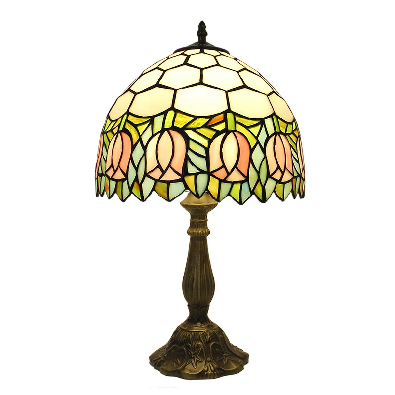 12inch 30cm Rose Stained Glass Tiffany Lamparas De Mesa Desk Night Light Lampshade Pastoral Bedside Table Lamp