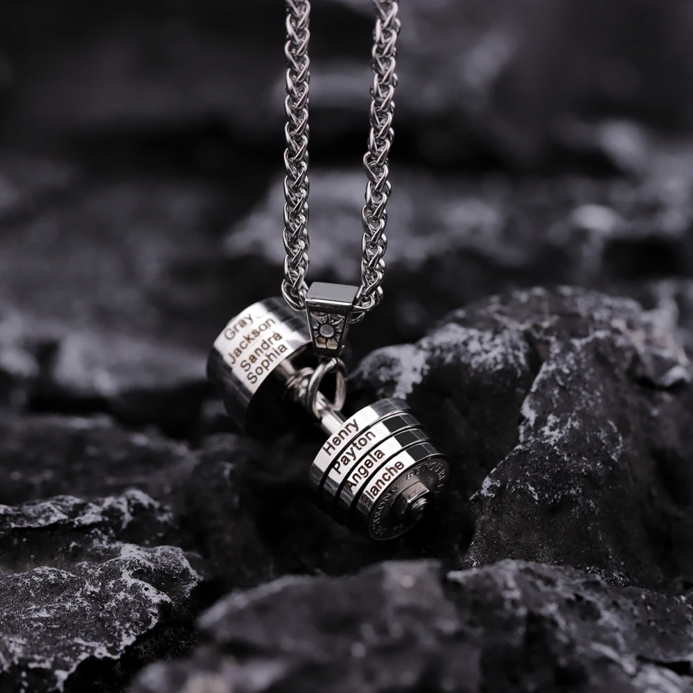 MaiLun Personalisierte Namen Hantel Halskette Hip Hop Halskette Edelstahl Hantel Halskette Schmuck Geschenk – Detail 13
