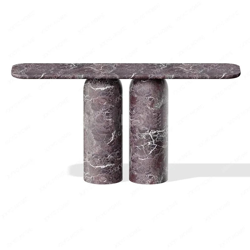 A Minimalist entrance table Natural travertine entrance table against the wall