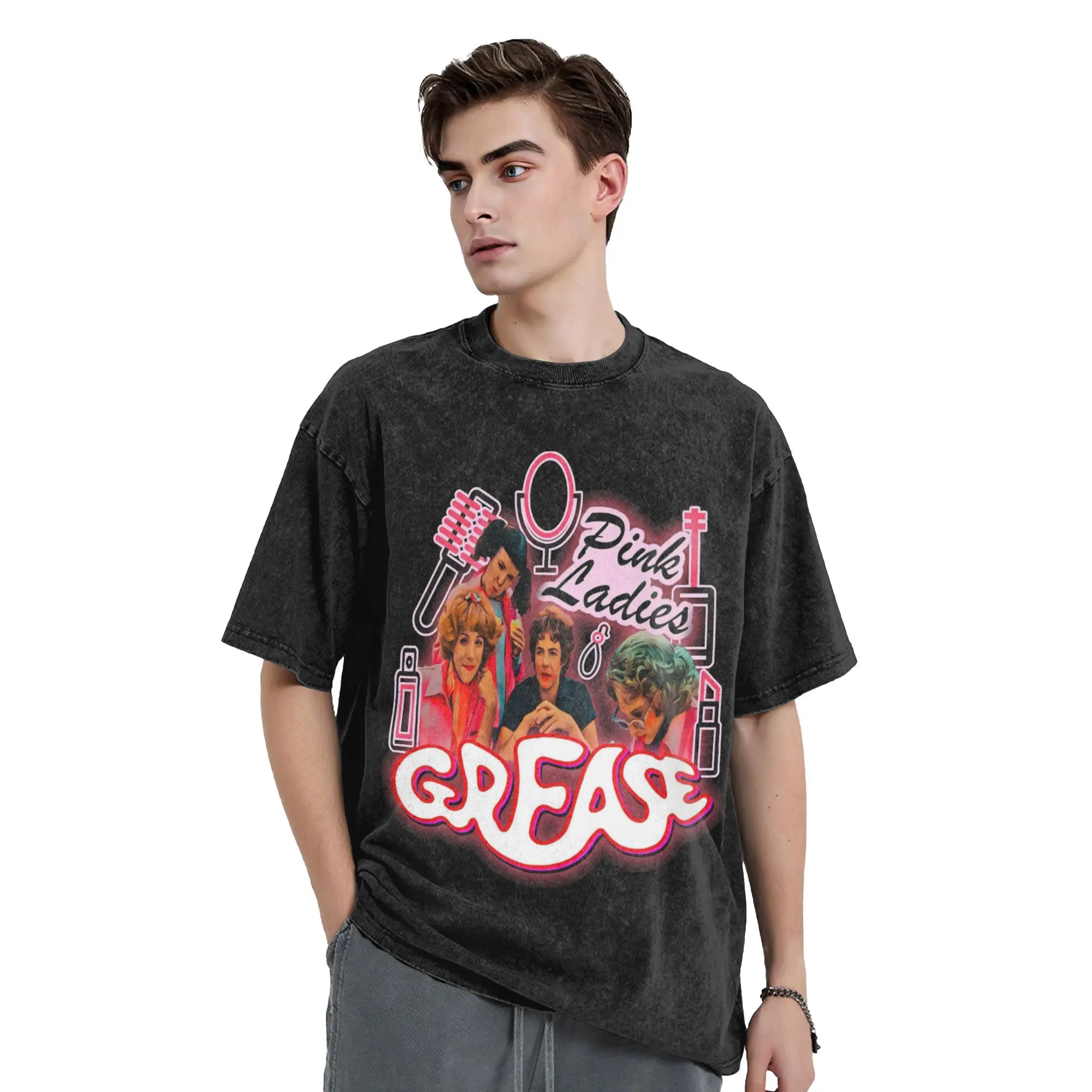 Men's Pink Ladies Grease T Shirts  Top Tees Summer Street Style Short-Sleeved T-Shirt O Neck Fashion Design Tee Shirt Cheap