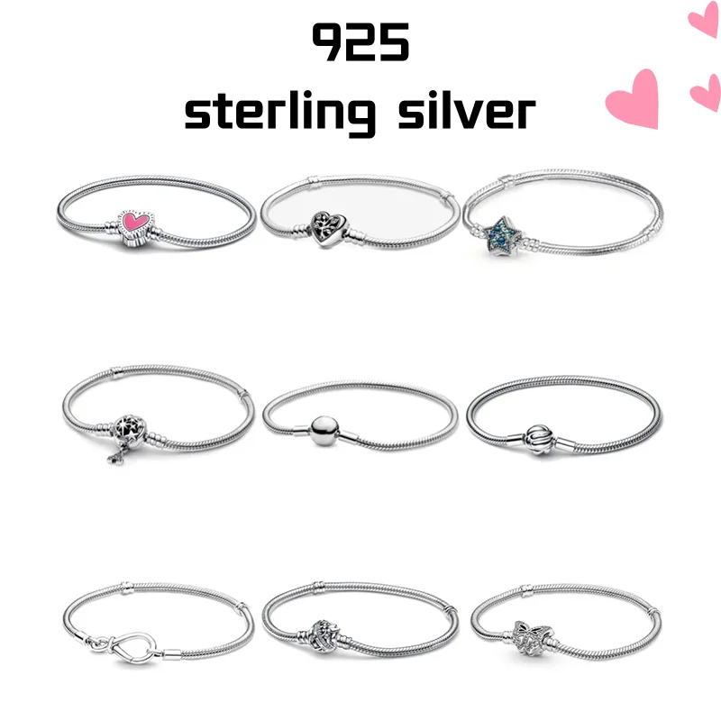 

925 Sterling Silver Snake Bone Bracelet Size 16-21cm Butterfly Star Clasp Bracelets Women's Birthday Jewelry Gift