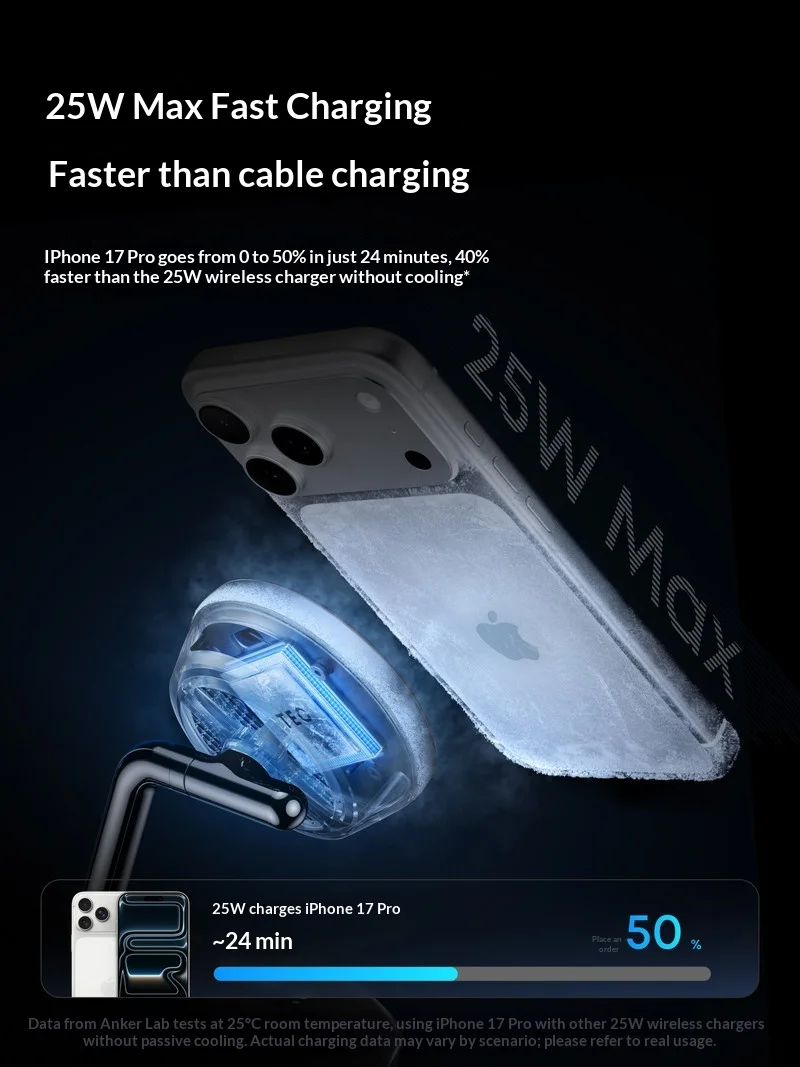 Anker Prime 25W TEC Wireless Charger 3 In 1 Air Cooling Digital Display Stand For IPhone 17 Pro And Watch Portable Charger