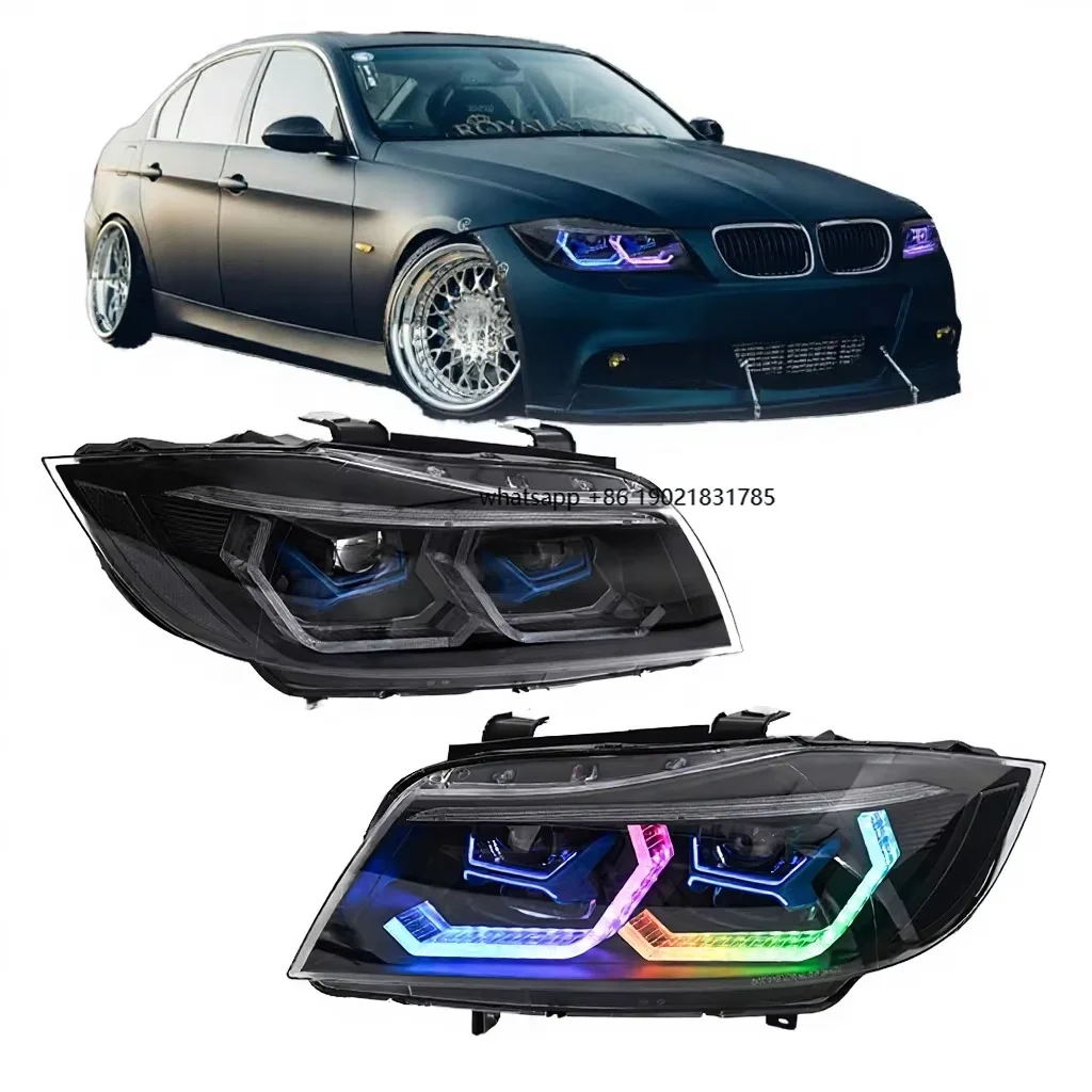For  3 Series E90 2005-2012 Headlight Assembly, RGB 7-Color DRL Sequential Turn Signal Bi-LED Projector