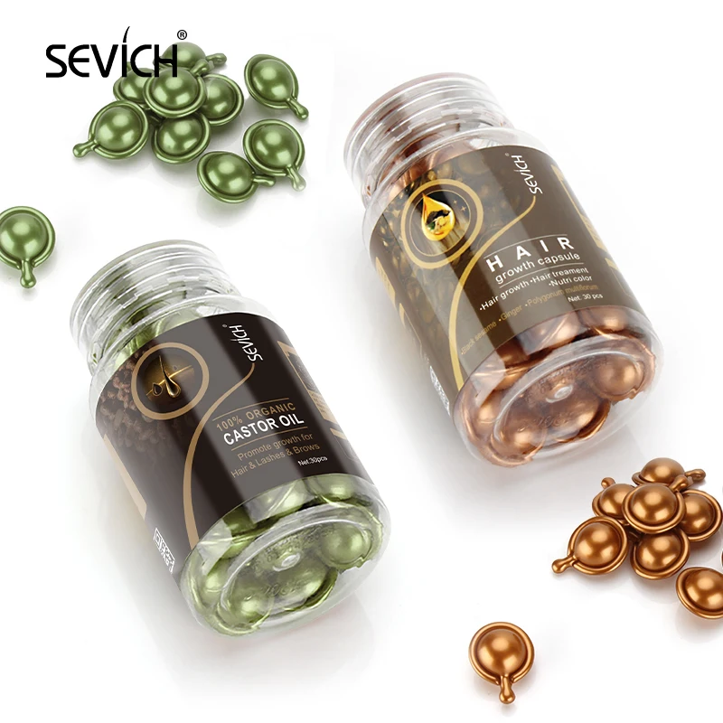 Sevich Hair Growth Kit 30Pcs Anti-hair Loss Castor Oil Serum Capsules Scalp Massage Treatment Products Hair Scalp Treatments