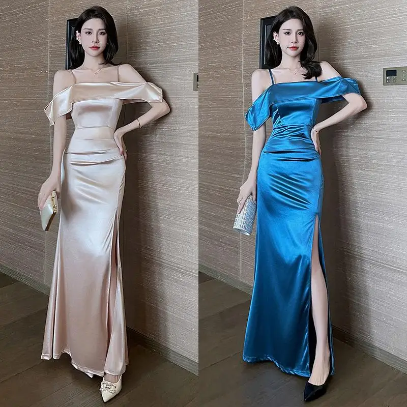 Women‘s Uniforms Staff Reception Solid Color Work Clothes Beauticians Spa Therapists Massage Desk Sexy Slit Long Dresses