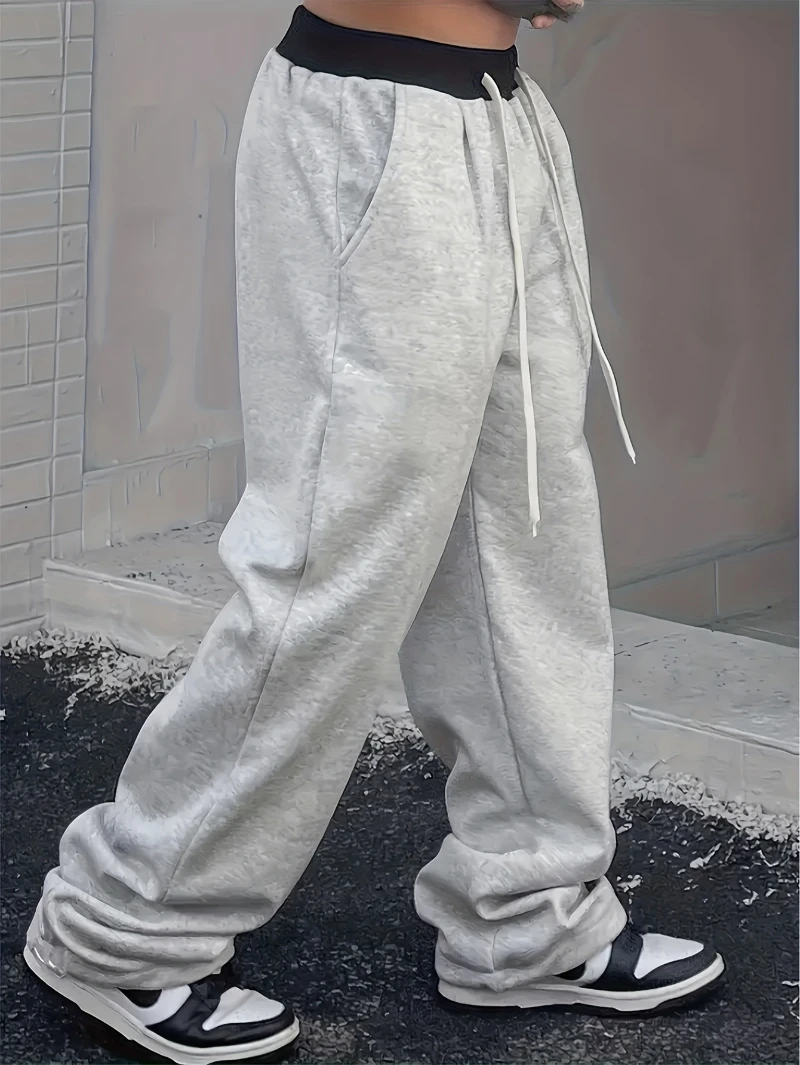 

Fall/Winter Men's Solid Color - Knitted Straight Leg Sports Pants with Drawstring Waist and Side Pocket Casual Pants