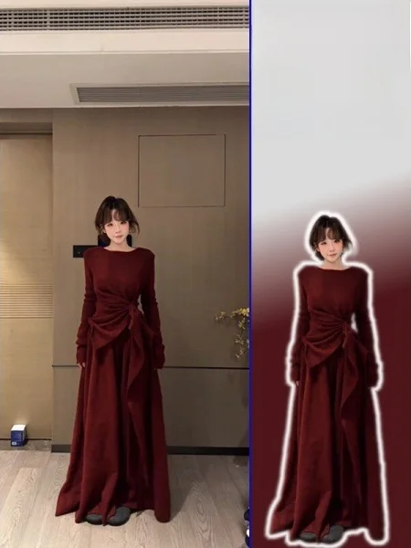 

plus Size Red Asymmetrical Sweater High Waist Wide Leg Pants Two Piece Set for plus Size Women Ele Vintage Sle