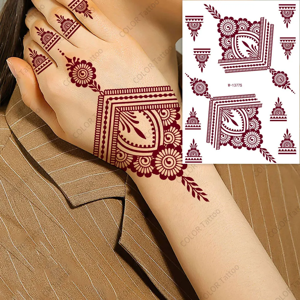 

Водостойкие коричневые татуировки хной наклейки для рук Marroon хна наклейки для женщин Менди дизайн боди-арт женский фестиваль свадьба