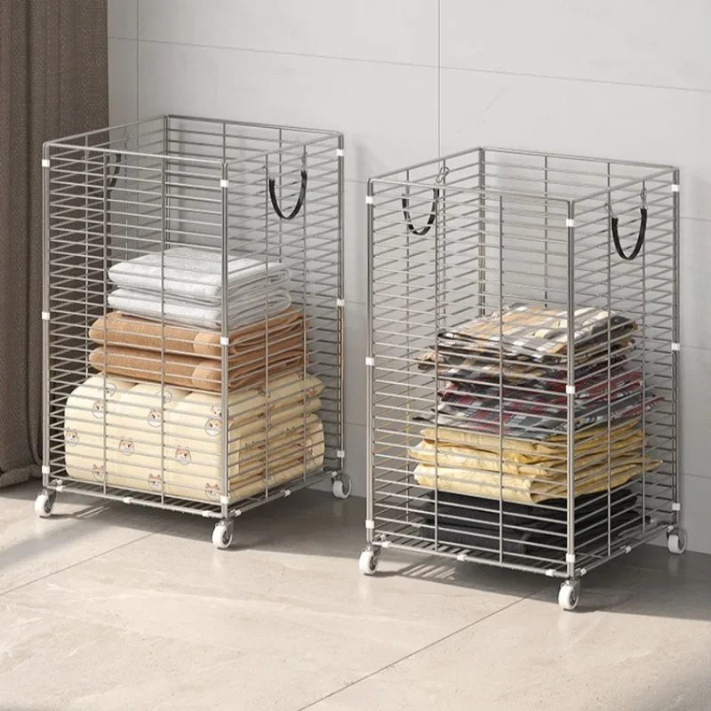 Stainless Stee Dirty Laundry Basket Large Capacity Folding Laundry Baske Movable Minimalist Organizing Baskets Bathroom Storage