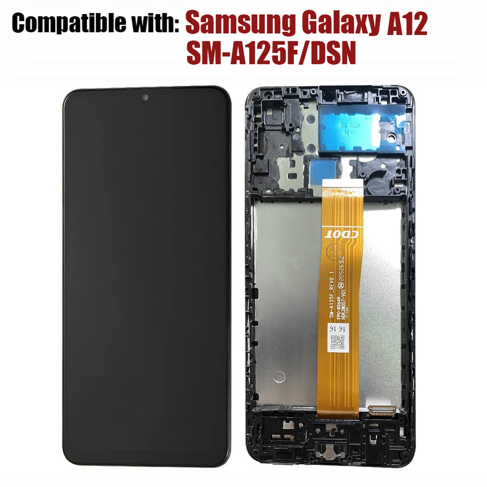 

AMOLED Touch Screen for Samsung Galaxy A12 SM-A125F/DSN LCD Display Touch Screen Digitizer Assembly Parts Replacement with Frame