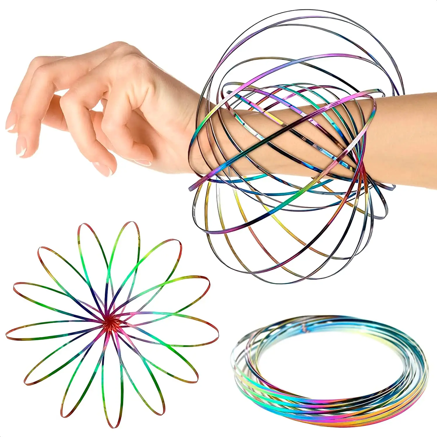 Flow Ring Spinner Ring Arm Toy - Magic Ring Toy Flow Rings Kinetic Spring Bracelet - 3D Kinetic Flow Rings Arm Slinky Metal Infi