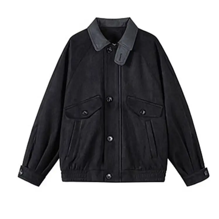 

Retro American Suede Collar Jaet Men's Casual Loose Sle Fall Faion Design Sensation Lazy Sle Trendy Polyester Jaet