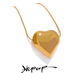 Yhpup 316l Stainless Steel Heart Pendant Necklace for Women Metal Texture Romantic Gold Color Jewelry Bijoux Anniversary Gift