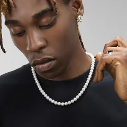 Pearl Necklace Men Simple Handmade Strand Bead Necklace 2024 New Trendy Men Jewelry for Women Girls Wedding Banquet Necklaces