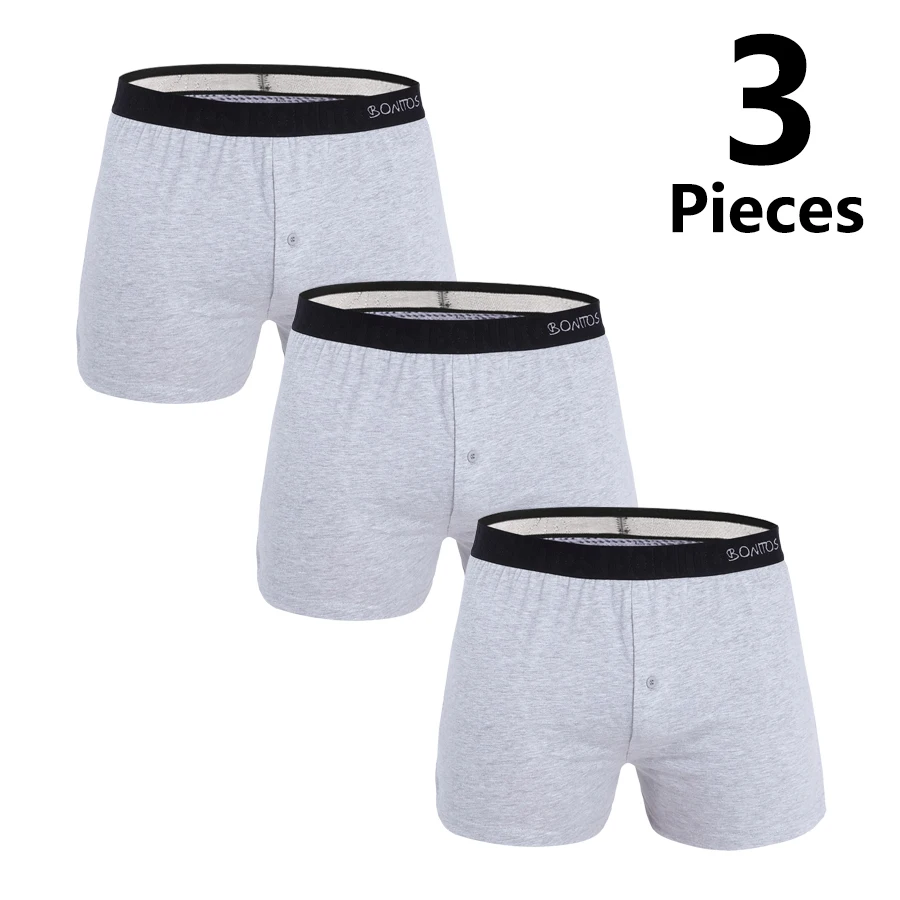 3pcs Front Open Underwear for Man Reflective Cotton Men's Panties Sexy Boxers Loose Underpants Mens Boxer Shorts Beach Trunks