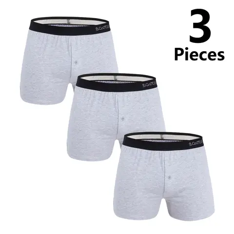 3pcs Front Open Underwear for Man Reflective Cotton Men's Panties Sexy Boxers Loose Underpants Mens Boxer Shorts Beach Trunks
