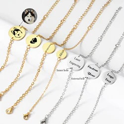 Custom Engraved Photo Text ID Bracelet Adjustable Stainless Steel Round Charm Link Chain Bracelets Jewelry Christmas Gifts