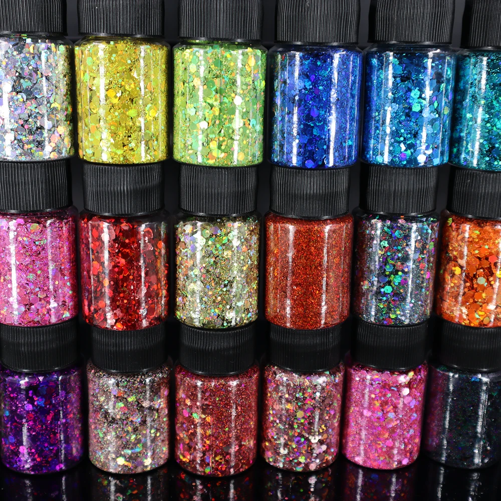 Grande garrafa 30ml shinny unhas glitter tamanho misturado & hexágono cromo irediscent unhas arte flocos fatias manicure spangles acessórios