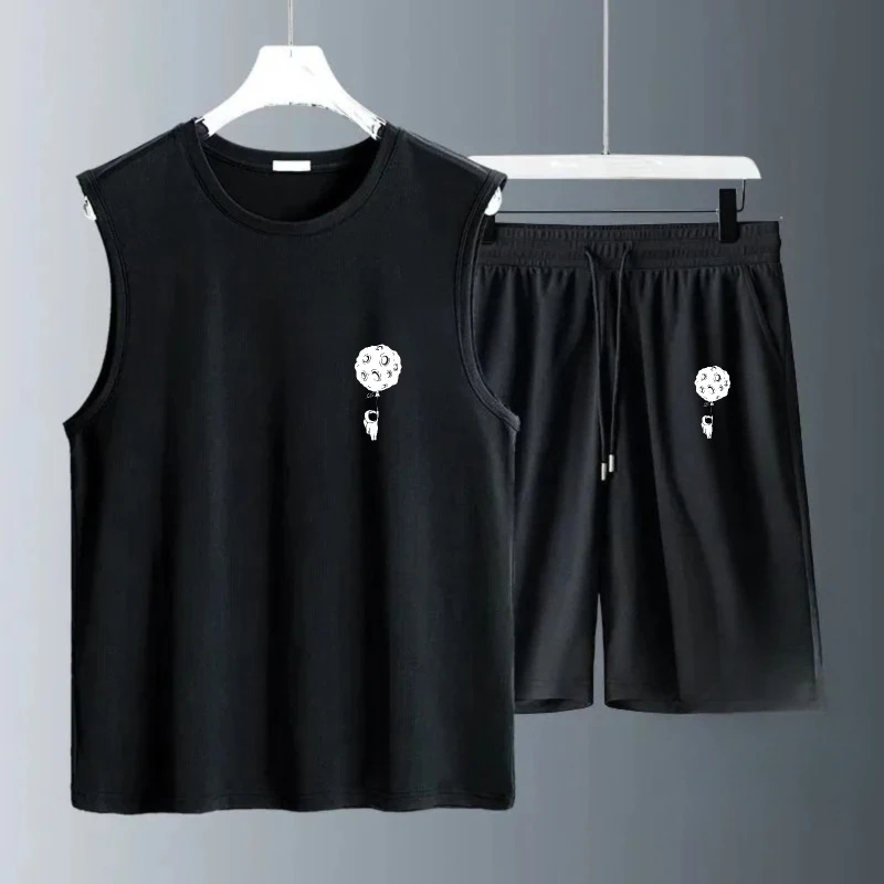

Men's Tank Top Sets 2026 Summer Quick drying seaside running Old money man crewneck beach sweatshirt set oversize Breathable