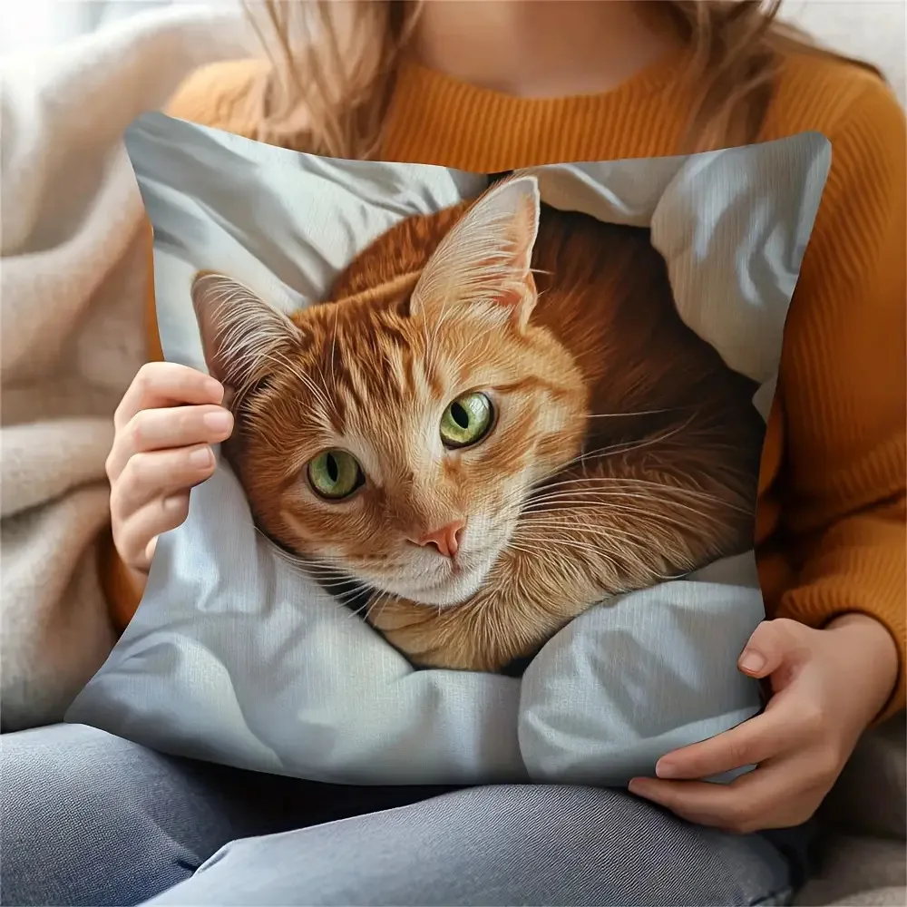 Realistic Orange Tabby Cat Pillow Case, Lifelike Pet Print Cushion Cover, Cozy Home Decor for Sofa Bedroom Living Room Cat Lover