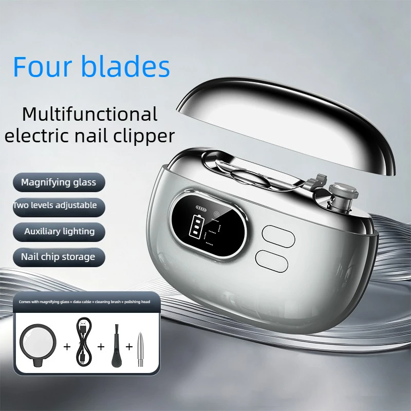 Electric Nail Clipper 2 in 1 Nail Trimmer Polisher Digital Display Alloy Blade USB Rechargeable Portable Manicure Nail Care Tool