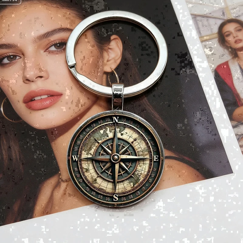 Fashion Navigation Compass 2D Pattern Alloy Keychain Teacher's Day Gift