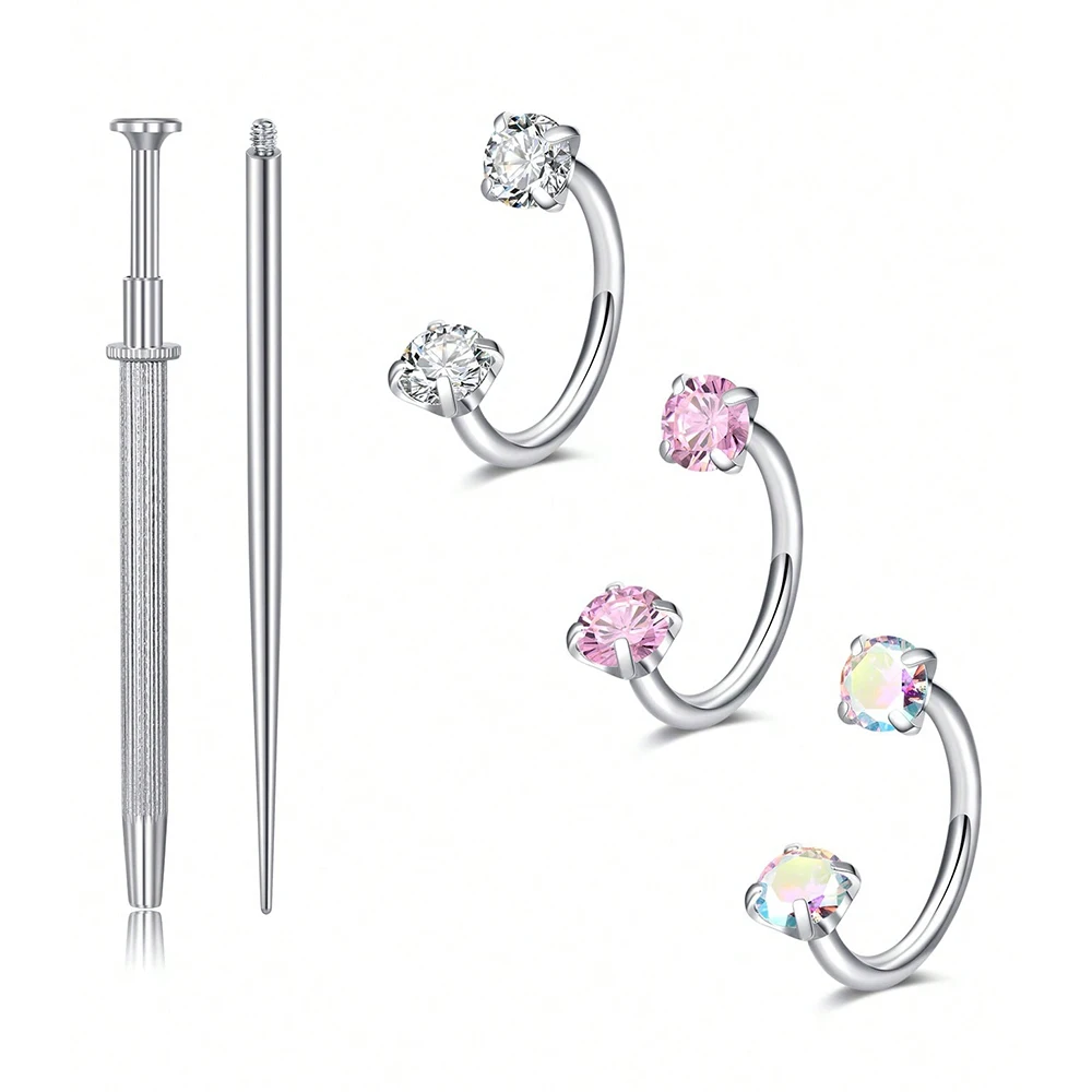 18G Stainless Steel Double Gem Horseshoe Nose Ring