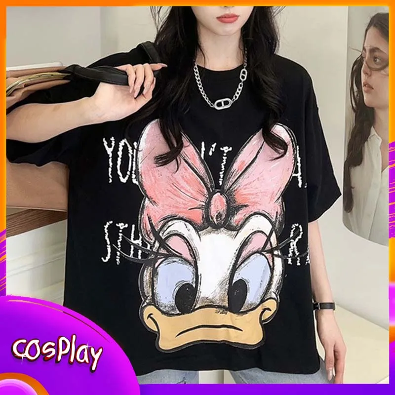 

Disney Daisy Duck T-Shirt Casual Fashion Women'S Summer Loose Tees Short Sleeve Trend Top Anime Cartoon Cute Girl Clothing Gift