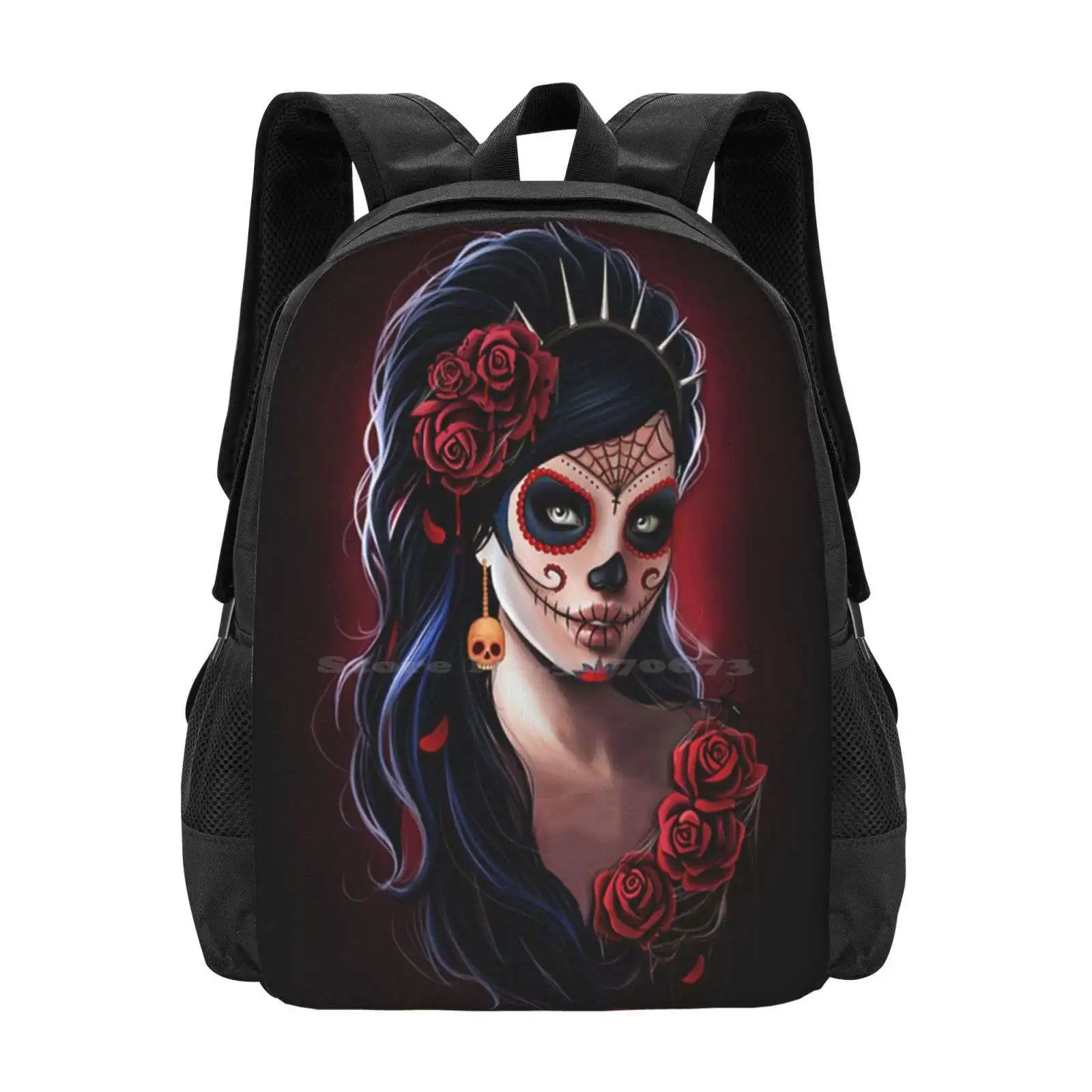 Sugar Skull Floral Girl Day Of The Dead ( Dia De Los Muertos ) Fashion Pattern Design Travel Laptop School Backpack Bag Dia De