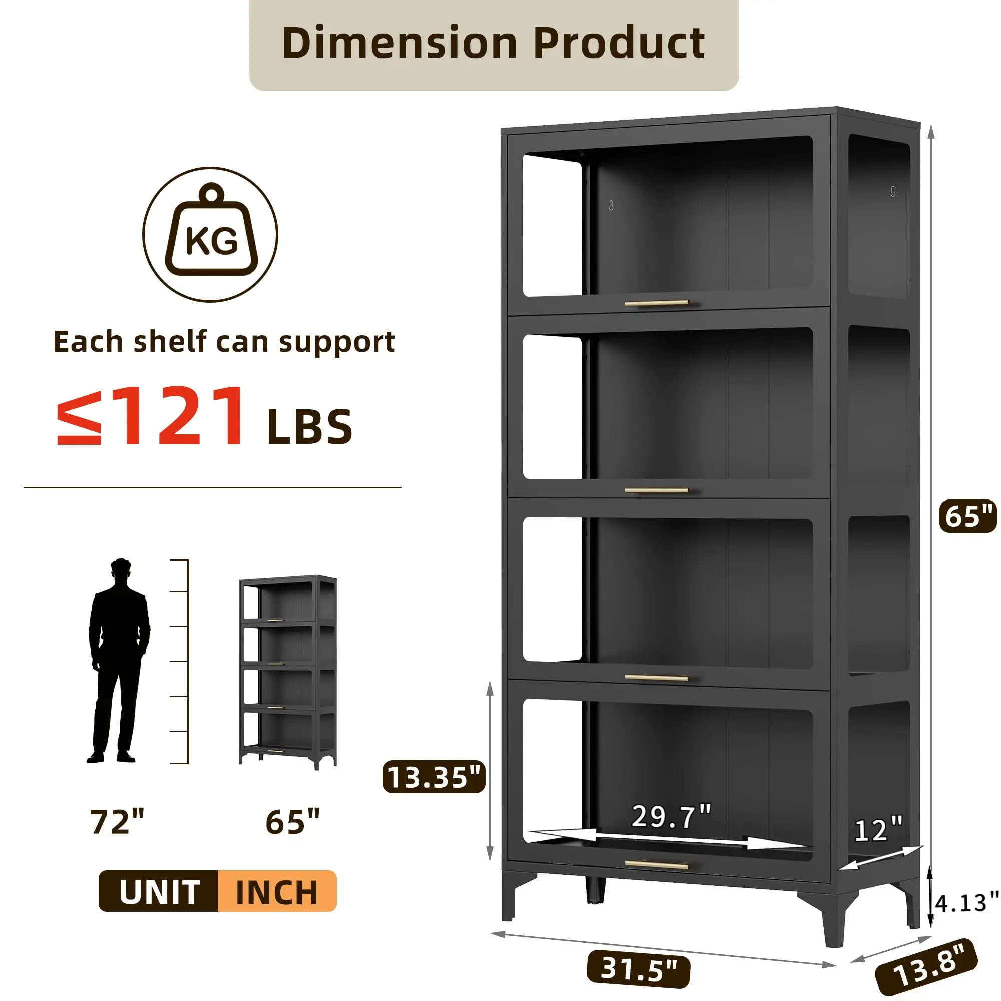 4-Tier Display Cabinet with 13 Color Led and Flip-Up Glass Door