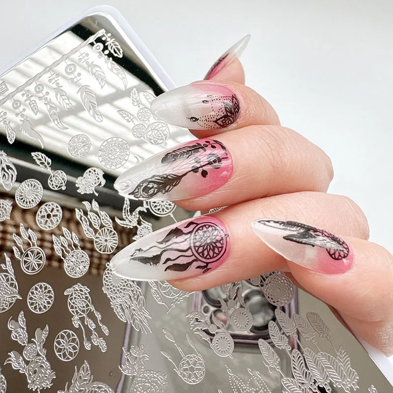 XMQ Stamping Nail Art Plates Dream Catcher Flowers