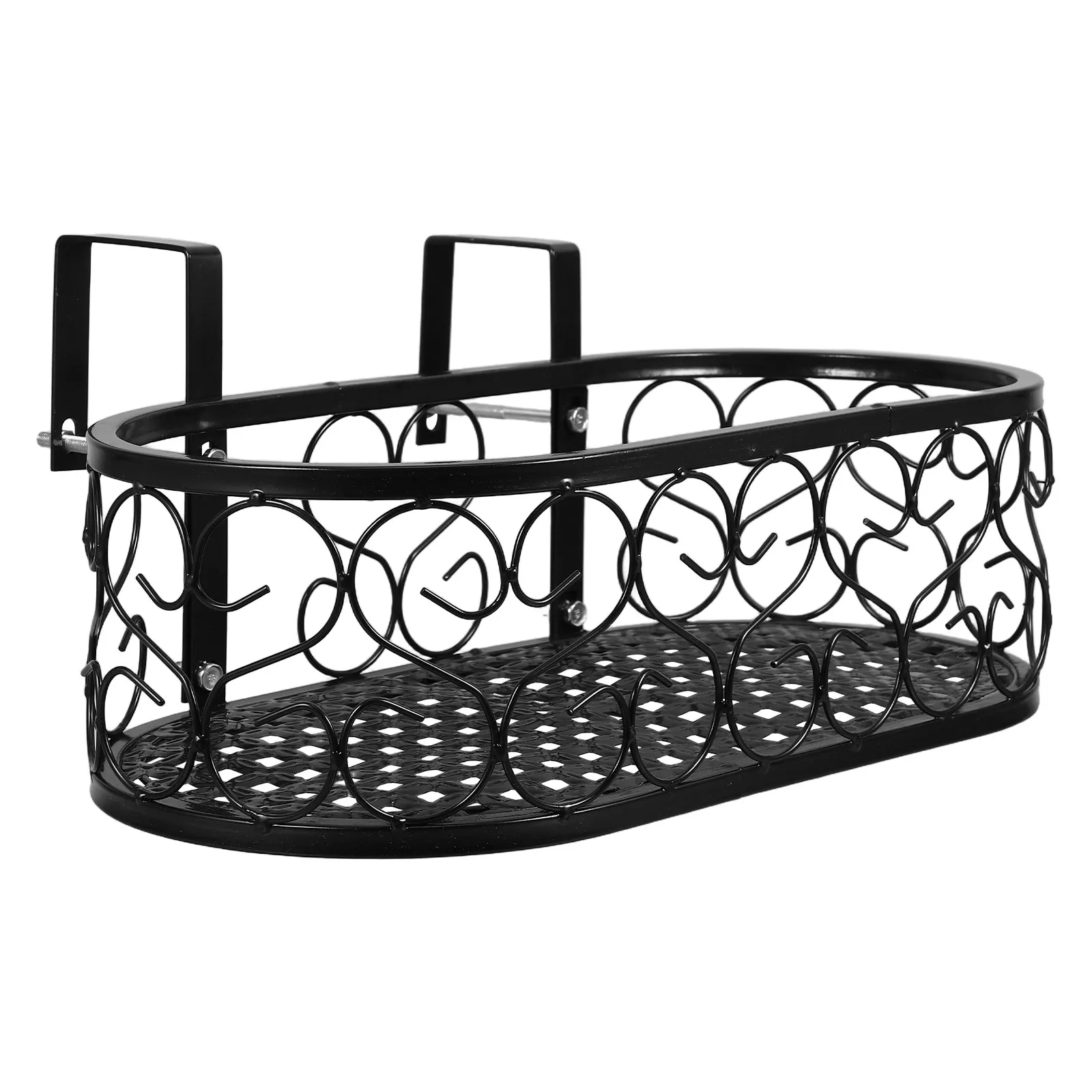 Intricate Pattern Balcony Hanging Flower Rack for Railings Metal Plant Support Holder Outdoor Balcony Flower Stand Bracket