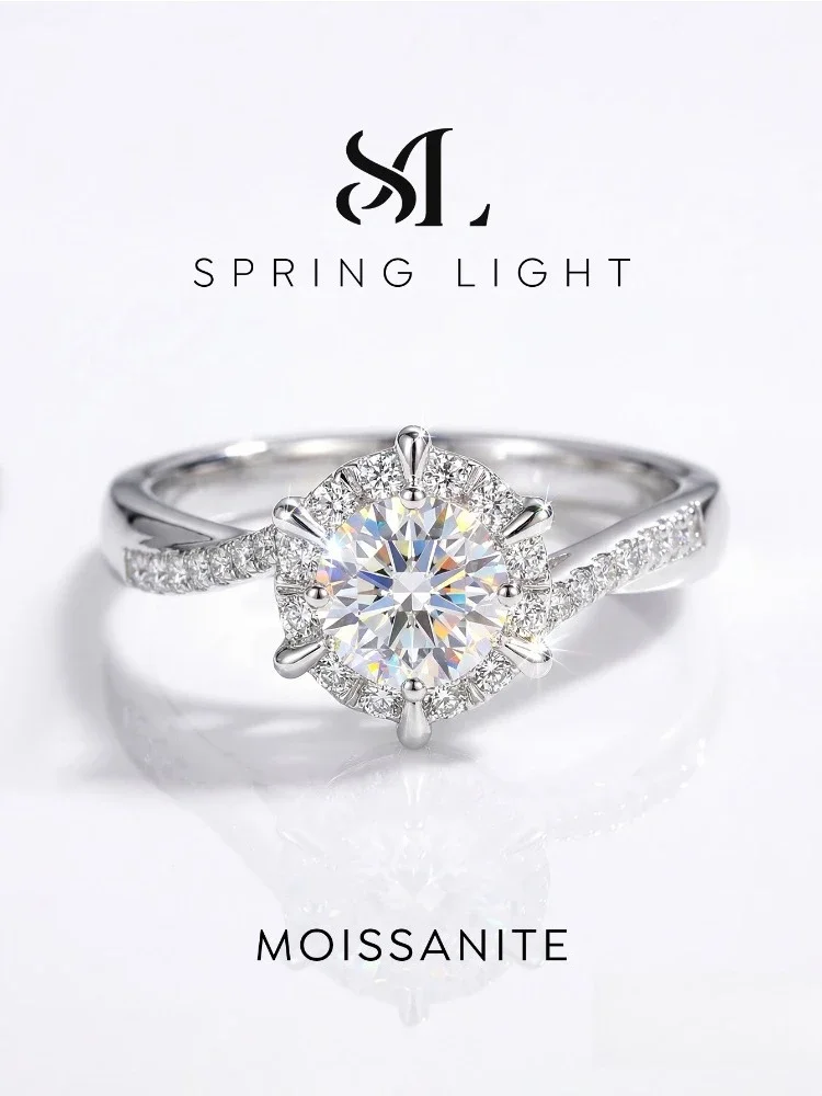 Classic Elegant Real 1CT Moissanite Diamond Cubic Engagement Rings for Women Anniversary Luxury Band Trend Jewelry
