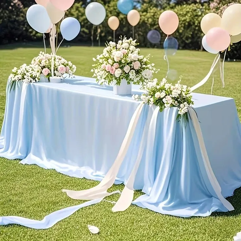 VIKAMA Sage Green Satin Tablecloth Rectangle Shiny Smooth Silk Table Cover for Wedding Party Banquet Dining Room Decor