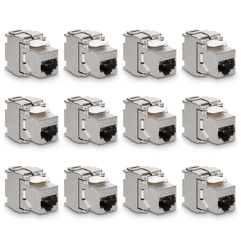 Keystone Module Jacks - 12 Piece CAT6A Shielded Keystone Jack RJ45 Cat 6A Ethernet Module 10 Gbit with Metal